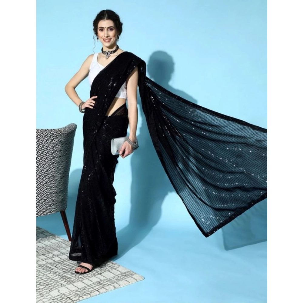Generic Women's Georgette Embellished Sequnece Bollywood Saree With Unstitched Blouse 5.5Mtr (Black) Generic Women's Georgette Embellished Sequnece Bollywood Saree With Unstitched Blouse 5.5Mtr (Black)