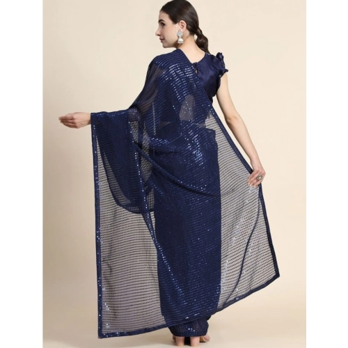 Women's Georgette Embellished Sequnece Bollywood Saree With Unstitched Blouse 5.5Mtr (Blue) Women's Georgette Embellished Sequnece Bollywood Saree With Unstitched Blouse 5.5Mtr (Blue)