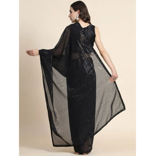 Women's Georgette Embellished Sequnece Bollywood Saree With Unstitched Blouse 5.5Mtr (Black) Women's Georgette Embellished Sequnece Bollywood Saree With Unstitched Blouse 5.5Mtr (Black)