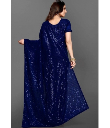 Generic Women's Georgette Embellished Sequnece Bollywood Saree With Unstitched Blouse 5.5Mtr (Blue)