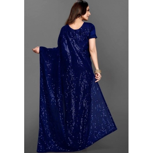 Women's Georgette Embellished Sequnece Bollywood Saree With Unstitched Blouse 5.5Mtr (Blue) Women's Georgette Embellished Sequnece Bollywood Saree With Unstitched Blouse 5.5Mtr (Blue)