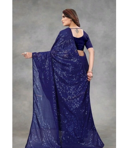 Generic Women's Georgette Embellished Sequnece Bollywood Saree With Unstitched Blouse 5.5Mtr (Blue)