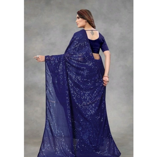 Women's Georgette Embellished Sequnece Bollywood Saree With Unstitched Blouse 5.5Mtr (Blue) Women's Georgette Embellished Sequnece Bollywood Saree With Unstitched Blouse 5.5Mtr (Blue)