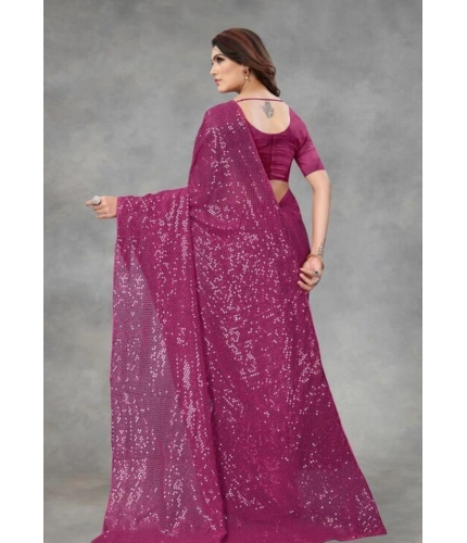 Generic Women's Georgette Embellished Sequnece Bollywood Saree With Unstitched Blouse 5.5Mtr (Purple)