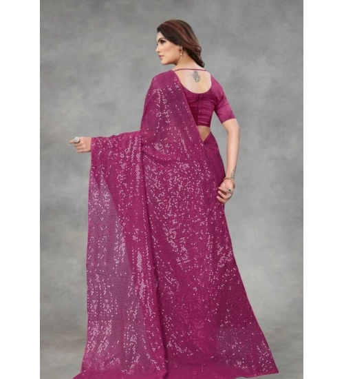 Generic Women's Georgette Embellished Sequnece Bollywood Saree With Unstitched Blouse 5.5Mtr (Purple)