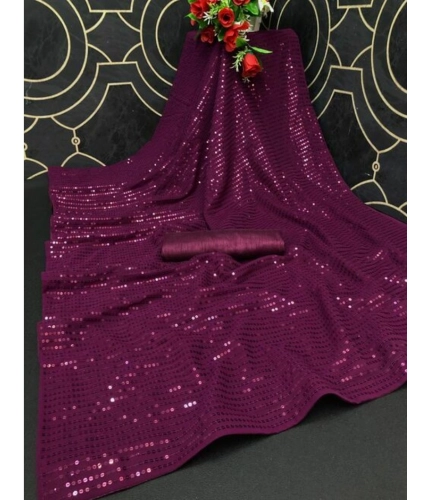 Generic Women's Georgette Embellished Sequnece Bollywood Saree With Unstitched Blouse 5.5Mtr (Purple)
