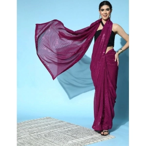 Generic Women's Georgette Embellished Sequnece Bollywood Saree With Unstitched Blouse 5.5Mtr (Wine)