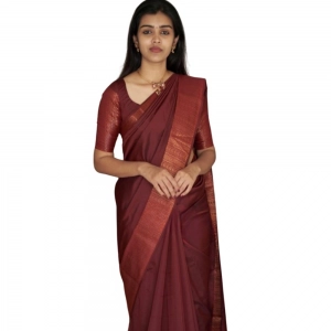 Generic Women's Silk Printed Saree With Unstitched Blouse 5.5Mtr (Maroon)