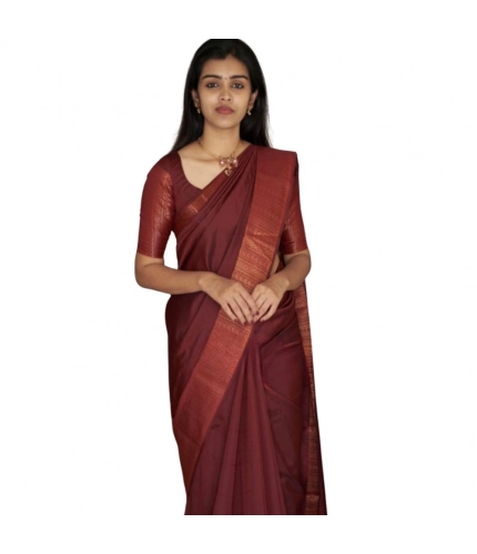 Generic Women's Silk Printed Saree With Unstitched Blouse 5.5Mtr (Maroon)