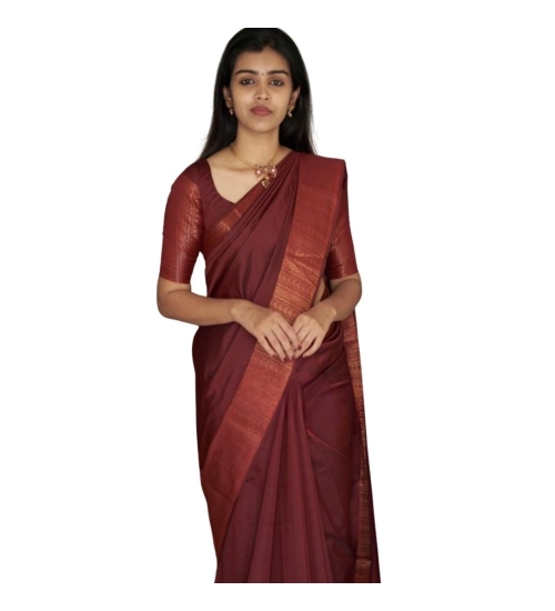 Generic Women's Silk Printed Saree With Unstitched Blouse 5.5Mtr (Maroon)