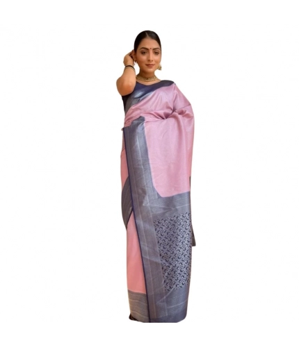 Generic Women's Silk Printed Saree With Unstitched Blouse 5.5Mtr (Pink)