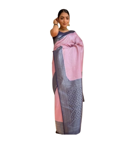 Generic Women's Silk Printed Saree With Unstitched Blouse 5.5Mtr (Pink)