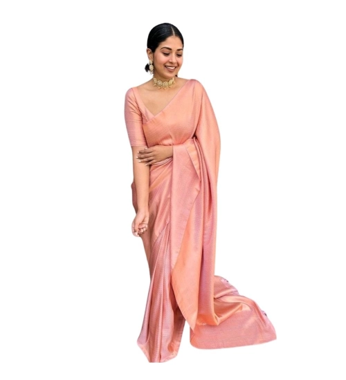 Generic Women's Silk Printed Saree With Unstitched Blouse 5.5Mtr (Peach)