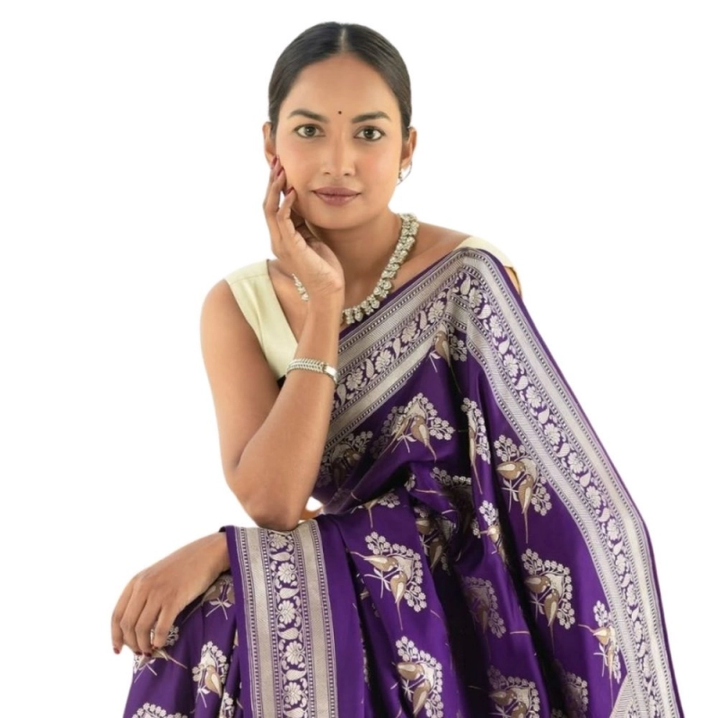 Women's Silk Printed Saree With Unstitched Blouse 5.5Mtr (Purple) Women's Silk Printed Saree With Unstitched Blouse 5.5Mtr (Purple)