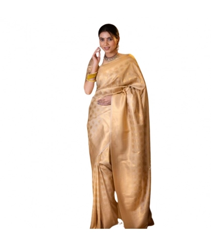Generic Women's Silk Printed Saree With Unstitched Blouse 5.5Mtr (Cream)