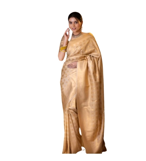 Generic Women's Silk Printed Saree With Unstitched Blouse 5.5Mtr (Cream)
