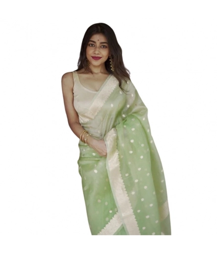 Generic Women's Cotton  Printed Saree With Unstitched Blouse 5.5Mtr (Pista)