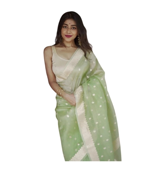 Generic Women's Cotton  Printed Saree With Unstitched Blouse 5.5Mtr (Pista)