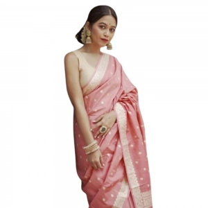 Generic Women's Cotton  Printed Saree With Unstitched Blouse 5.5Mtr (Peach)