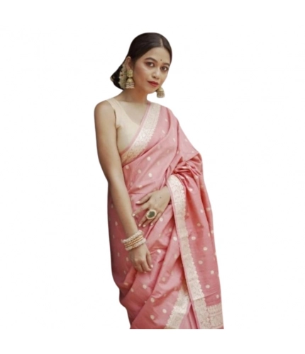 Generic Women's Cotton  Printed Saree With Unstitched Blouse 5.5Mtr (Peach)