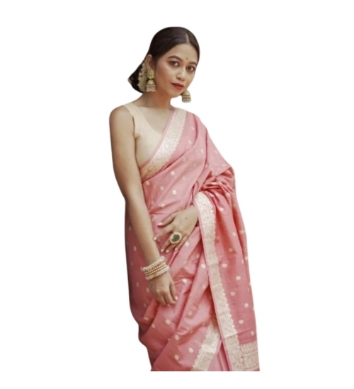 Generic Women's Cotton  Printed Saree With Unstitched Blouse 5.5Mtr (Peach)