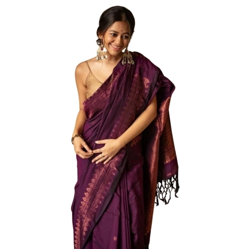 Women's Silk Printed Saree With Unstitched Blouse 5.5Mtr (Wine)