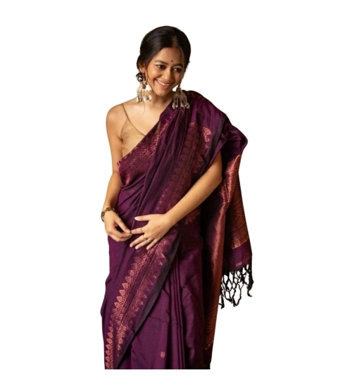 Generic Women's Silk Printed Saree With Unstitched Blouse 5.5Mtr (Wine)