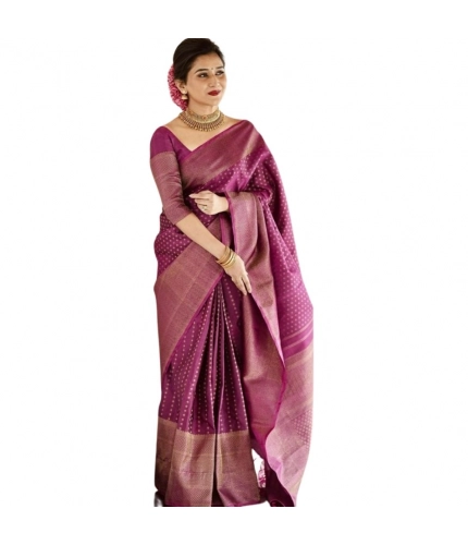 Generic Women's Silk Printed Saree With Unstitched Blouse 5.5Mtr (Purple)