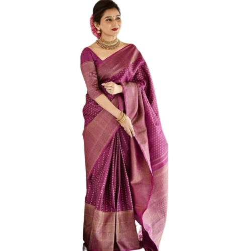 Women's Silk Printed Saree With Unstitched Blouse 5.5Mtr (Purple)