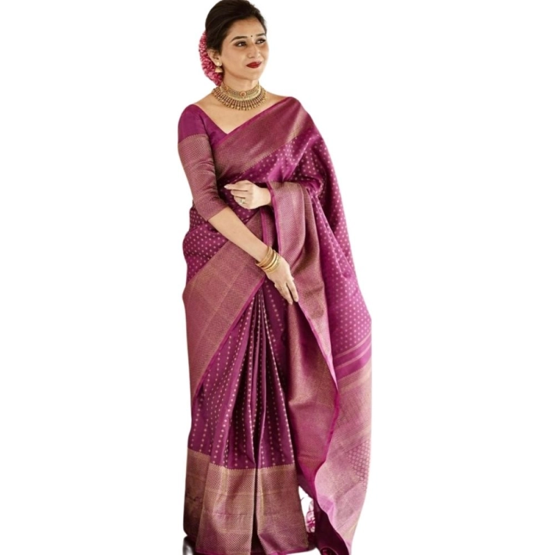 Women's Silk Printed Saree With Unstitched Blouse 5.5Mtr (Purple) Women's Silk Printed Saree With Unstitched Blouse 5.5Mtr (Purple)