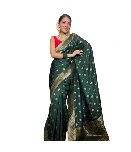 Generic Women's Silk Printed Saree With Unstitched Blouse 5.5Mtr (Green)