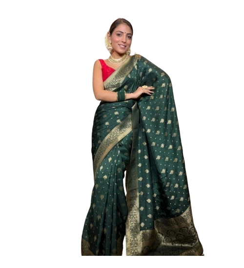Generic Women's Silk Printed Saree With Unstitched Blouse 5.5Mtr (Green)