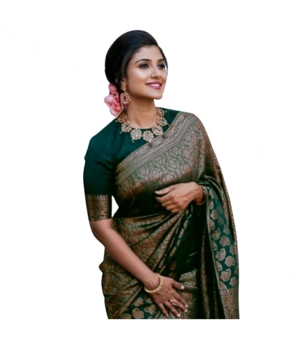 Generic Women's Silk Printed Saree With Unstitched Blouse 5.5Mtr (Green)