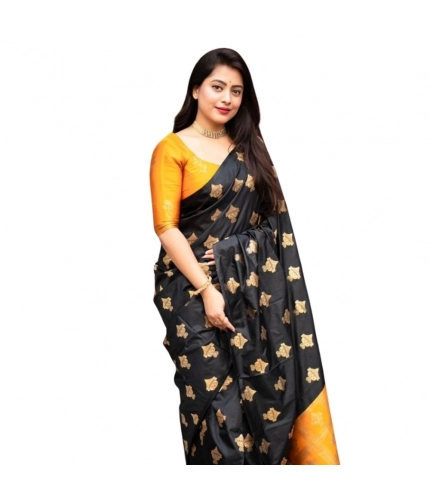 Generic Women's Silk Printed Saree With Unstitched Blouse 5.5Mtr (Yellow)
