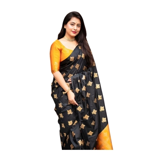 Generic Women's Silk Printed Saree With Unstitched Blouse 5.5Mtr (Yellow)