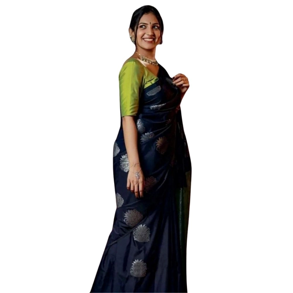 Generic Women's Silk Printed Saree With Unstitched Blouse 5.5Mtr (Navy Blue) Generic Women's Silk Printed Saree With Unstitched Blouse 5.5Mtr (Navy Blue)