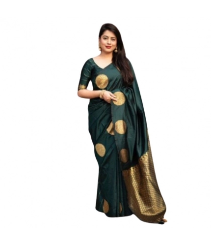 Generic Women's Silk Printed Saree With Unstitched Blouse 5.5Mtr (Green)