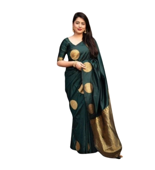 Generic Women's Silk Printed Saree With Unstitched Blouse 5.5Mtr (Green)