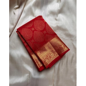 Generic Women's Silk Printed Saree With Unstitched Blouse 5.5Mtr (Red)