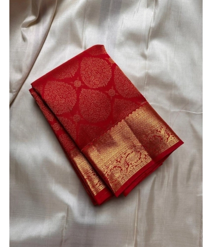 Generic Women's Silk Printed Saree With Unstitched Blouse 5.5Mtr (Red)