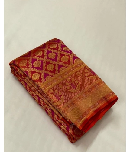 Generic Women's Silk Printed Saree With Unstitched Blouse 5.5Mtr (Red)