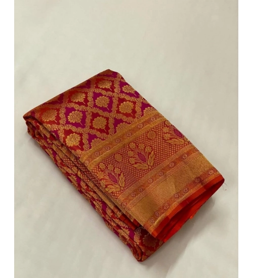 Generic Women's Silk Printed Saree With Unstitched Blouse 5.5Mtr (Red)
