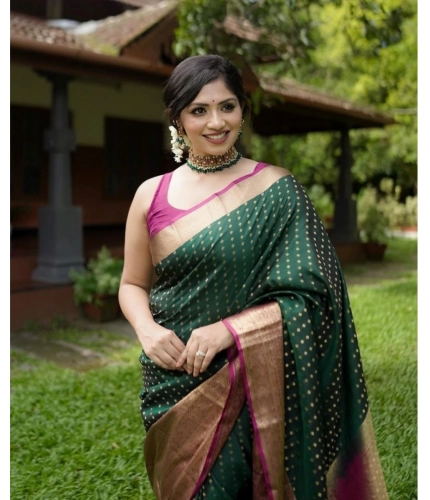 Generic Women's Silk Printed Saree With Unstitched Blouse 5.5Mtr (Green)