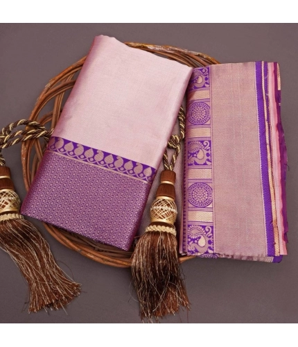 Generic Women's Silk Printed Saree With Unstitched Blouse 5.5Mtr (Purple)