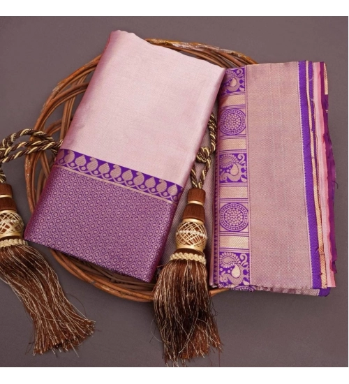 Generic Women's Silk Printed Saree With Unstitched Blouse 5.5Mtr (Purple)