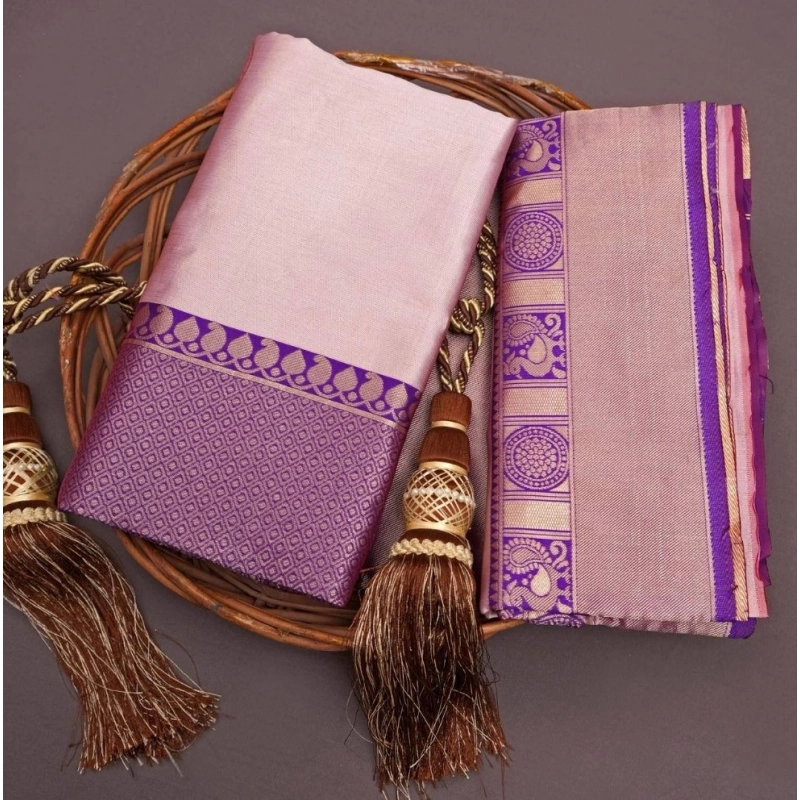 Women's Silk Printed Saree With Unstitched Blouse 5.5Mtr (Purple)