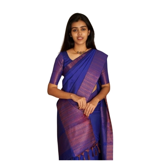 Generic Women's Silk Printed Saree With Unstitched Blouse 5.5Mtr (Blue)