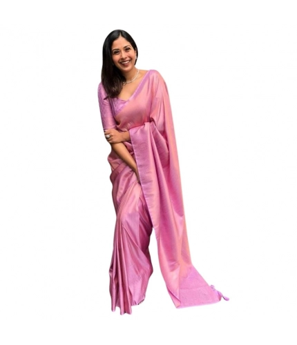Generic Women's Silk Printed Saree With Unstitched Blouse 5.5Mtr (Pink)