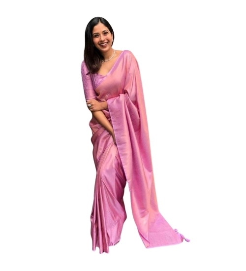Generic Women's Silk Printed Saree With Unstitched Blouse 5.5Mtr (Pink)