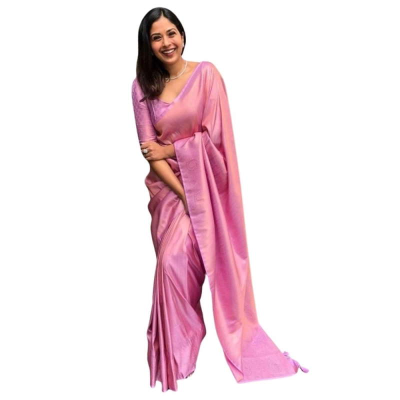 Women's Silk Printed Saree With Unstitched Blouse 5.5Mtr (Pink) Women's Silk Printed Saree With Unstitched Blouse 5.5Mtr (Pink)